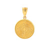 Solid Yellow Gold Chartres Labyrinth Dainty Disc Medallion Pendant Necklace