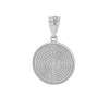 Solid White Gold Chartres Labyrinth Dainty Disc Medallion Pendant Necklace