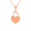 Solid Rose Gold Swirl Heart Padlock Pendant Necklace