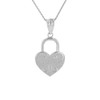 Solid White Gold Swirl Heart Padlock Pendant Necklace