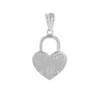 Solid White Gold Swirl Heart Padlock Pendant Necklace