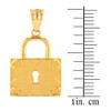 Solid Yellow Gold Swirl Rectangle Keyhole Padlock Pendant Necklace