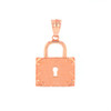 Solid Rose Gold Swirl Rectangle Keyhole Padlock Pendant Necklace