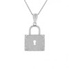 Solid White Gold Swirl Rectangle Keyhole Padlock Pendant Necklace