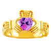 Claddagh Trinity Band Ring in Gold with Pink CZ Heart Birthstone.  Available in 14k and 10k gold.