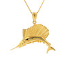 Solid Yellow Gold Marlin Swordfish Pendant Necklace