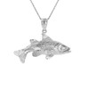 Solid White Gold Diamond Cut Largemouth Bass Fish Pendant Necklace