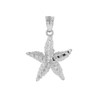 Solid White Gold Diamond Cut Starfish Sea Star Pendant Necklace