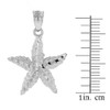 Solid White Gold Diamond Cut Starfish Sea Star Pendant Necklace