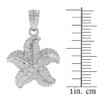 Solid White Gold Diamond Cut Ocean Starfish Pendant Necklace