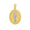 Two Tone Solid Yellow Gold Jesus The Good Shepherd Cuban Link Frame Medallion Pendant Necklace  1.28" (  32 mm)