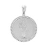 Solid White Gold Santa Muerte Cuban Link Frame Medallion Pendant Necklace  1.34 " (34 mm)