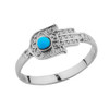 Sterling Silver Turquoise Stone Hamsa Hand Ring