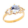 Yellow Gold Genuine Aquamarine and White Topaz Engagement/Promise Ring