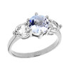 White Gold Genuine Aquamarine and White Topaz Engagement/Promise Ring
