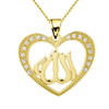 Yellow Gold Diamond Heart with Allah Pendant Necklace