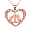 Rose Gold Diamond Heart with Allah Pendant Necklace