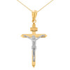 Two Tone Solid Yellow Gold Catholic  INRI Jesus  of Nazareth Crucifix Pendant Necklace  1.62" (41 mm)