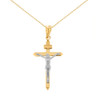 Two Tone Solid Yellow Gold Catholic INRI Jesus of Nazareth Crucifix Pendant Necklace 1.18" ( 29 mm)