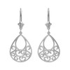 14K Solid White Gold Filigree Teardrop Tree of Life Heart Drop Earring Set