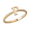 Solid Yellow Gold Alphabet Initial Letter P Stackable Ring