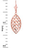 14K Solid Rose Gold Double Layered Woven Hearts Filigree Marquise Shape Drop Earring Set