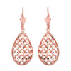 14K Solid Rose Gold Double Layered Woven Hearts Filigree Teardrop Shape Drop Earring Set