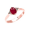 Rose Gold Solitaire Oval Genuine Ruby and White Topaz Engagement/Promise Ring