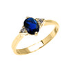 Yellow Gold Solitaire Oval Genuine Sapphire and White Topaz Engagement/Promise Ring