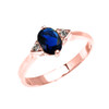 Rose Gold Solitaire Oval Genuine Sapphire and White Topaz Engagement/Promise Ring