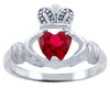 Silver Claddagh Ring with Garnet Red CZ Heart