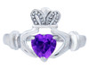 Silver Claddagh Ring with Amethyst CZ Heart