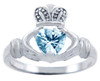 Silver Claddagh Ring with Aquamarine CZ Heart