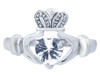 Silver Claddagh Ring with Clear CZ Heart