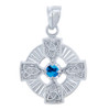 Silver Celtic Trinity Pendant with Blue CZ Stone