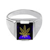 Sterling Silver Blue CZ Stone Marijuana Signet Men's Ring