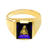 Solid Yellow Gold Blue CZ Stone Sacred Heart Jesus Signet Men's Ring
