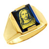 Solid Yellow Gold Blue CZ Stone Jesus Christ Signet Men's Ring