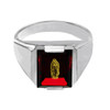 Solid White Gold Red CZ Stone Our Lady of Guadalupe Signet Men's Ring
