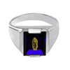 Solid White Gold Blue CZ Stone Our Lady of Guadalupe Signet Men's Ring