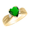 Beautiful Yellow Gold Emerald (LCE) and Diamond Proposal Ring