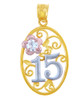 Gold Pendants - Sweet 15 Años Quinceanera Pendant with Cubic Zirconia