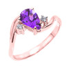 Rose Gold Pear Shaped Amethyst and Diamond Proposal Ring