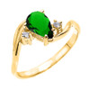 Yellow Gold Pear Shaped Emerald (LCE) and Diamond Proposal Ring