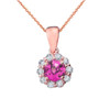 14k Rose Gold Dainty Floral Diamond Center Stone Alexandrite (LCAL) Pendant Necklace