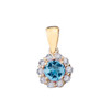14k Yellow Gold Dainty Floral Diamond Center Stone Blue Topaz Pendant Necklace
