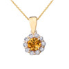 14k Yellow Gold Dainty Floral Diamond Center Stone Citrine Pendant Necklace