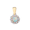 14k Yellow Gold Dainty Floral Diamond Center Stone Opal Pendant Necklace