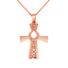 Rose Gold Irish Claddagh Cross Pendant Necklace r