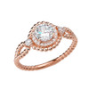 Diamond Engagement Ring Rose Gold Rope Double Infinity Center White Topaz